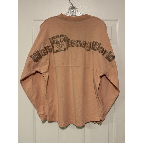 SPIRIT JERSEY Tops - Disney World Spirit Jersey Peach Coral Gold Glitter Puff Print Womens Size Small